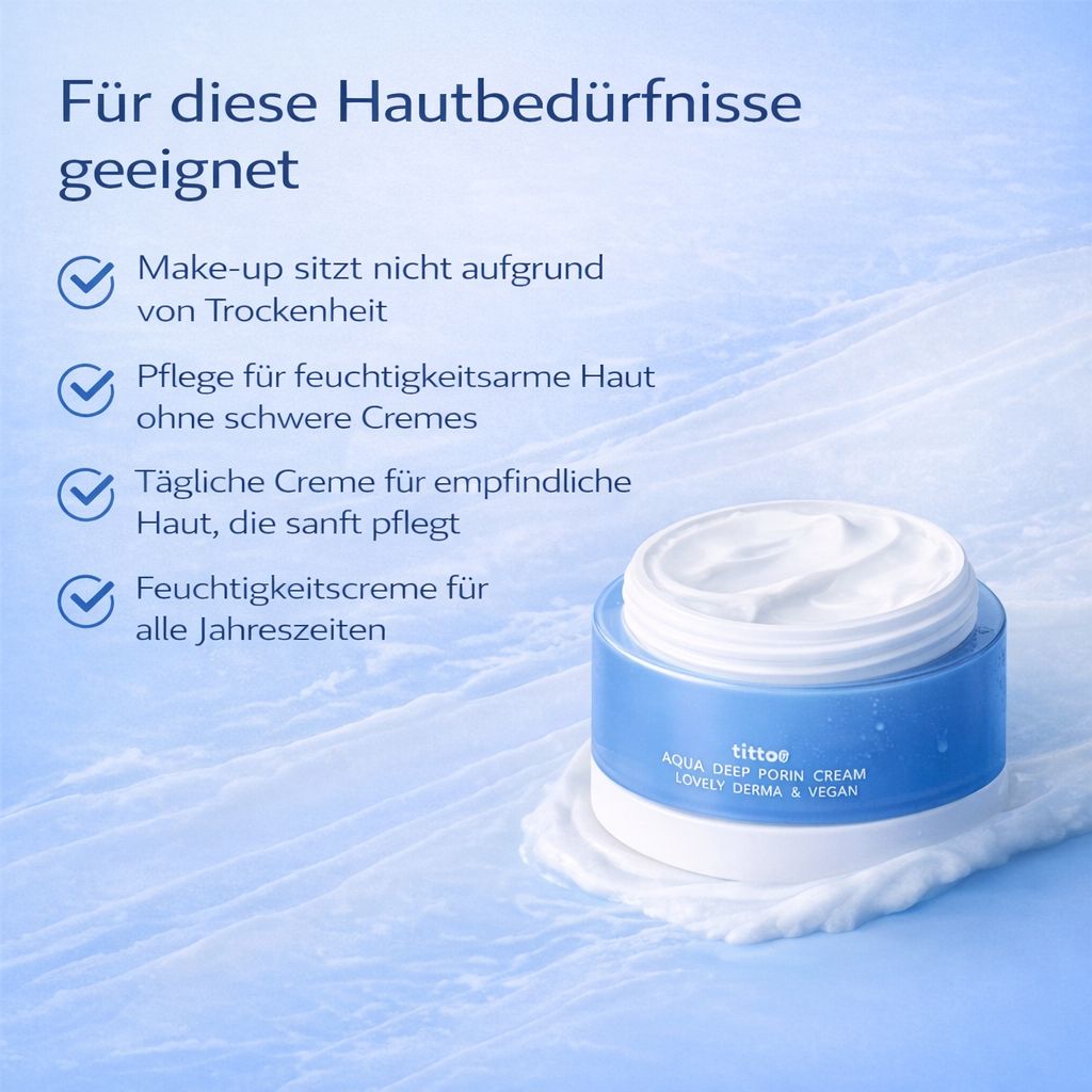 TITTO Aqua Deep Poring Cream Intensive Feuchtigkeitscreme mit Alpa 6+ & Aquaporin-Technologie