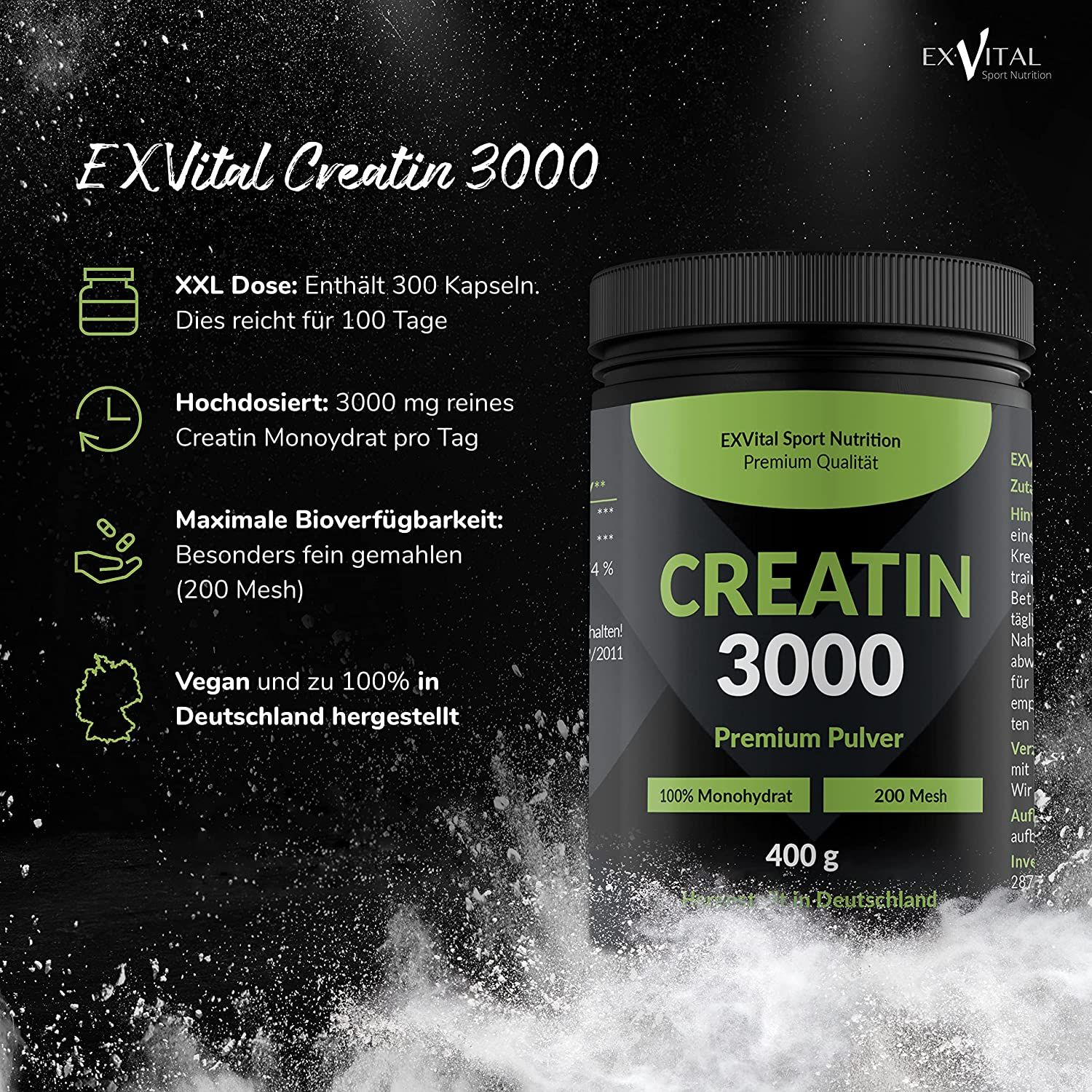 EXVital® Creatin 3000 Monohydrat premium Pulver 400 g