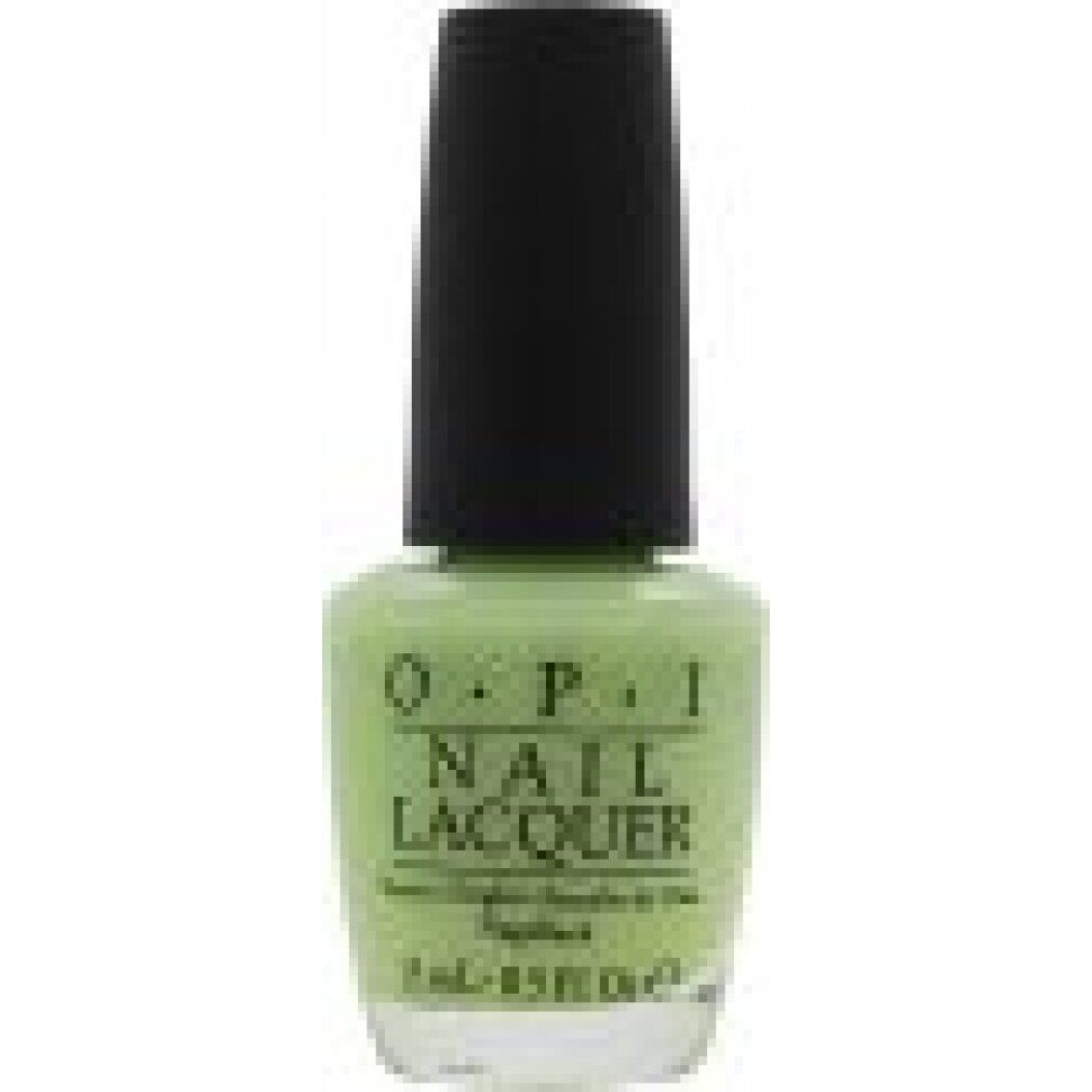 OPI Nagellack, hellgrün. Schwarzer Deckel. Schriftzug: OPI NAIL LACQUER. Volumen: 15 ml - 0.5 FL.OZ.e.