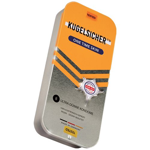 Kugelsicher *One Time Skin* vegane Kondome in der Blechbüchse