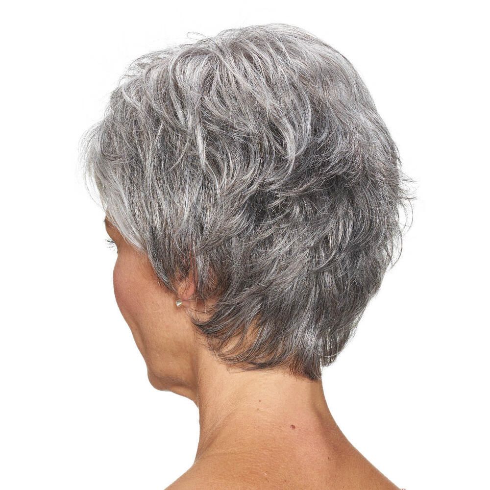Kurzhaarperücke, graues Haar, Rückansicht.