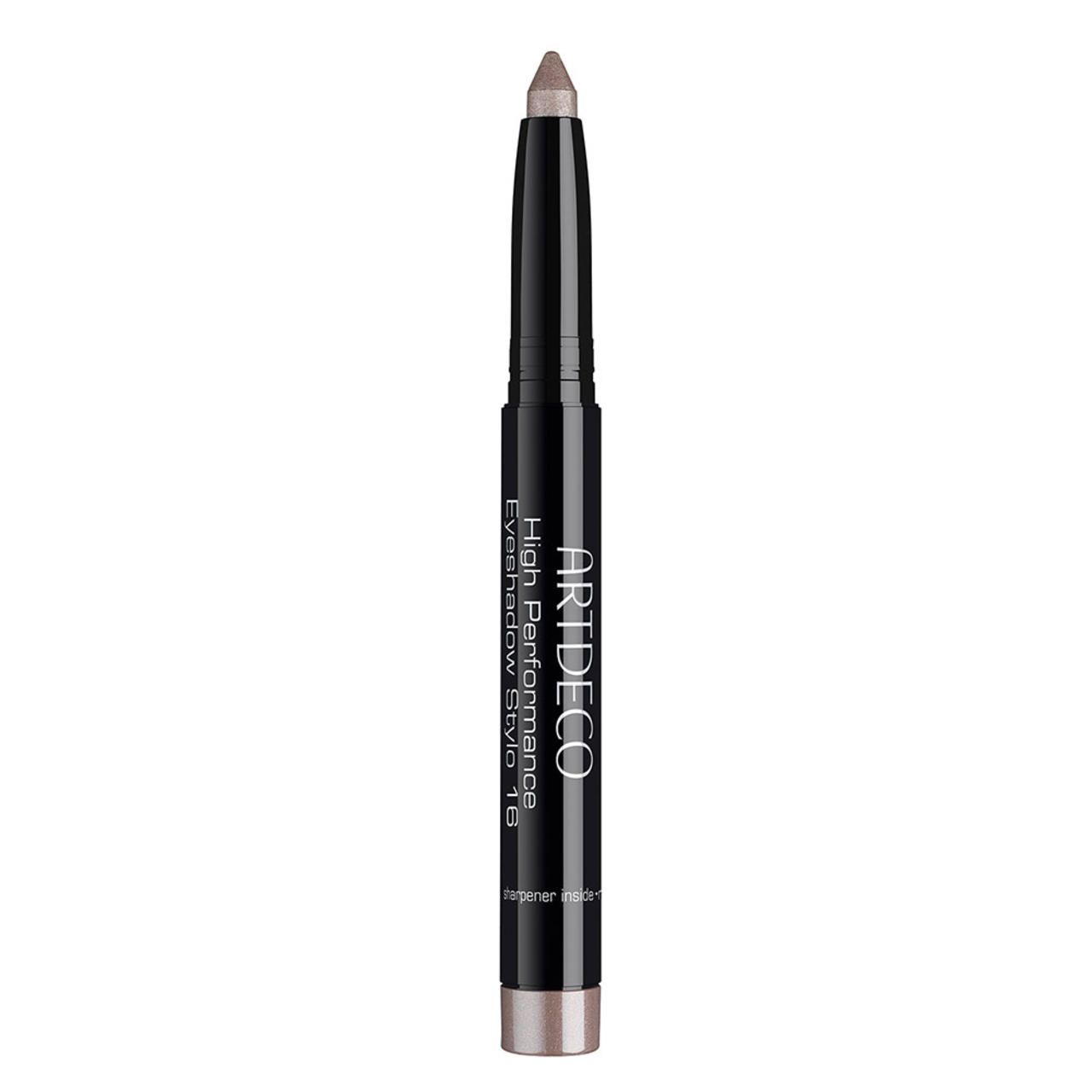 Artdeco High Performance Eyeshadow Stylo. Schwarzer Stift mit silberner Spitze. Text: Eyeshadow Stylo 16.