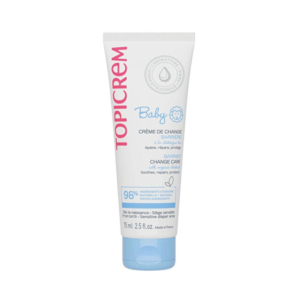 Topicrem Baby Wickelcreme Tube mit blauem Verschluss. 98% natürliche Inhaltsstoffe.