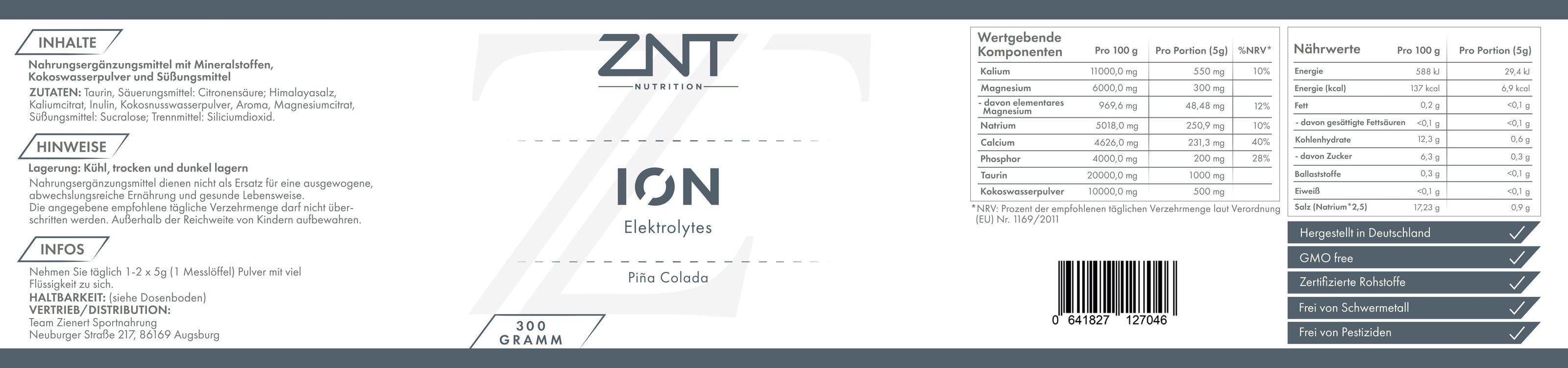 ZNT Nutrition ION Elektrolytes Piña Colada 300 g