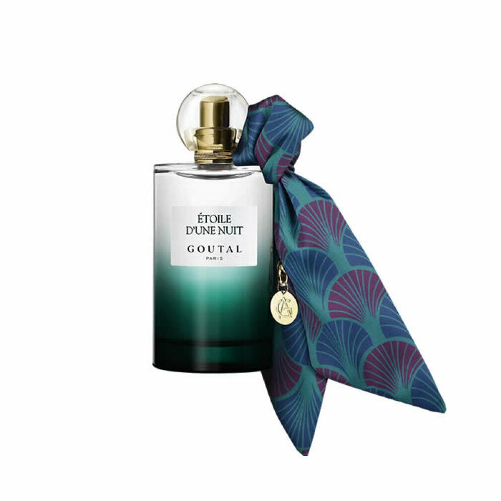 Goutal Paris Etoile d'Une Nuit Eau de Parfum Spray. Flakon mit grünem Farbverlauf, Schleife mit Muster und Anhänger.
