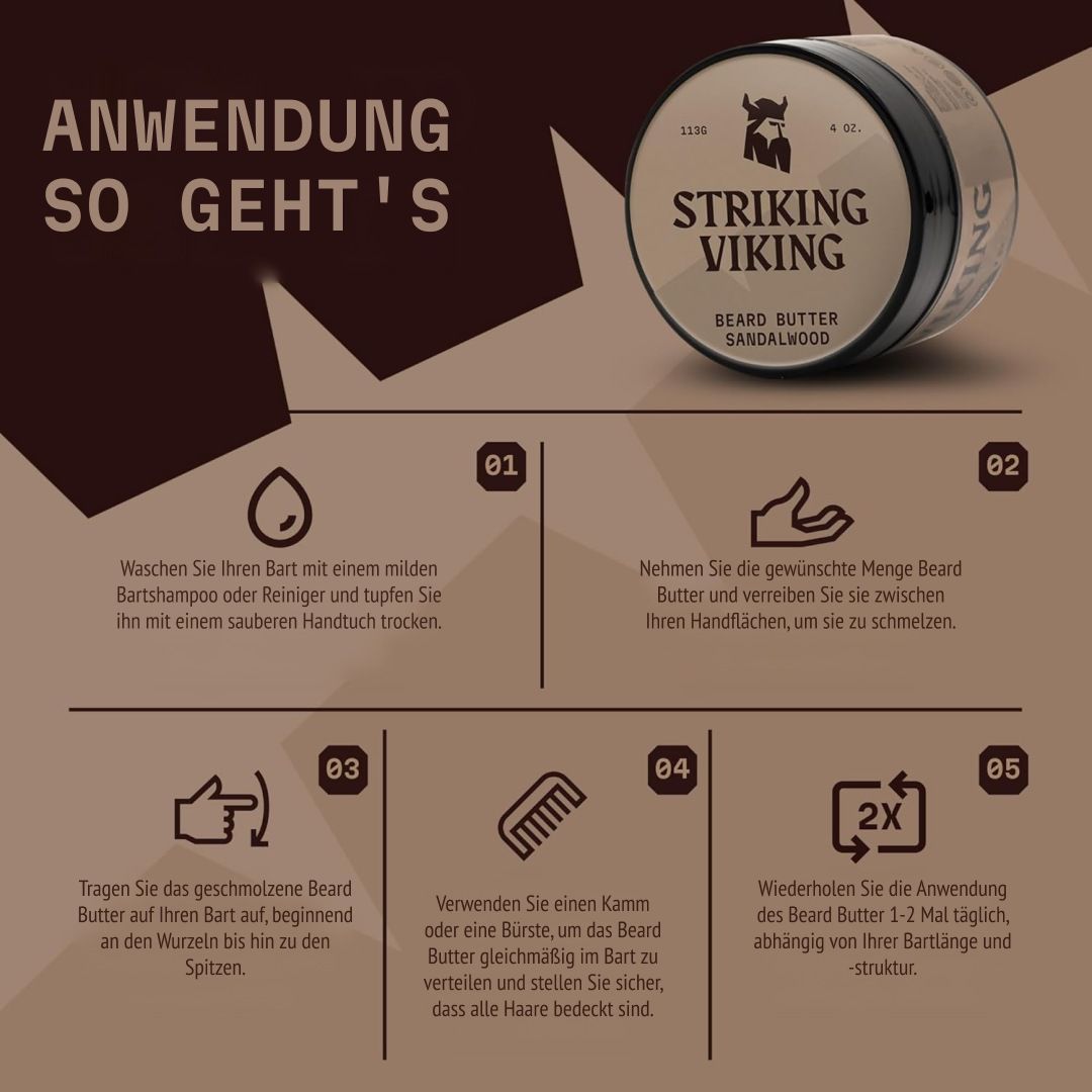 Striking Viking Bart Butter Sandalwood in einem runden Behälter.