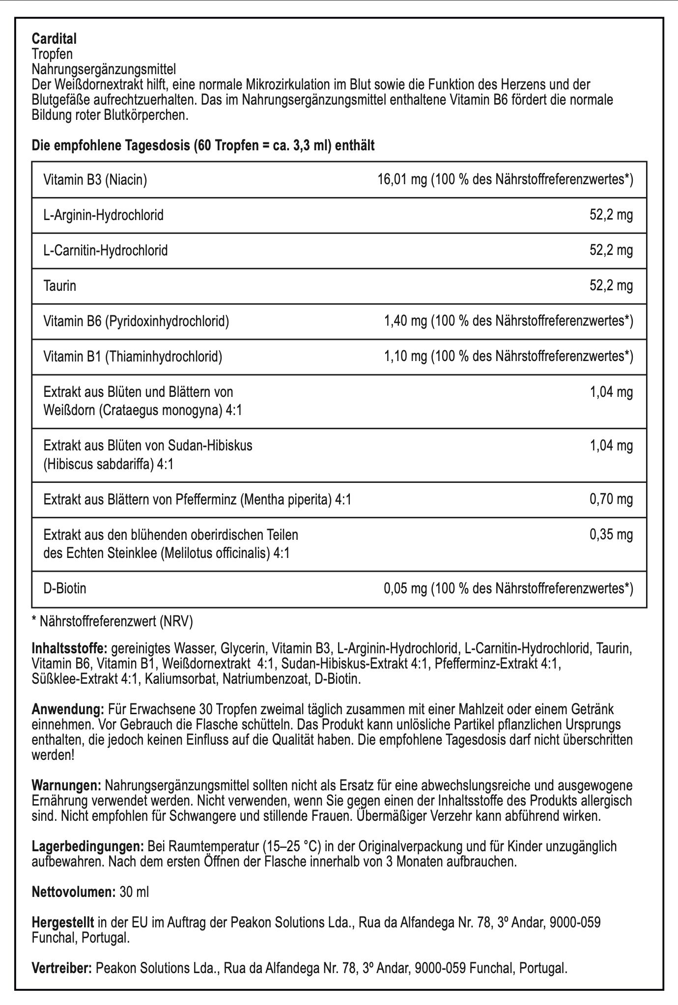 Cardital Tropfen mit Weißdorn & B-Vitaminen