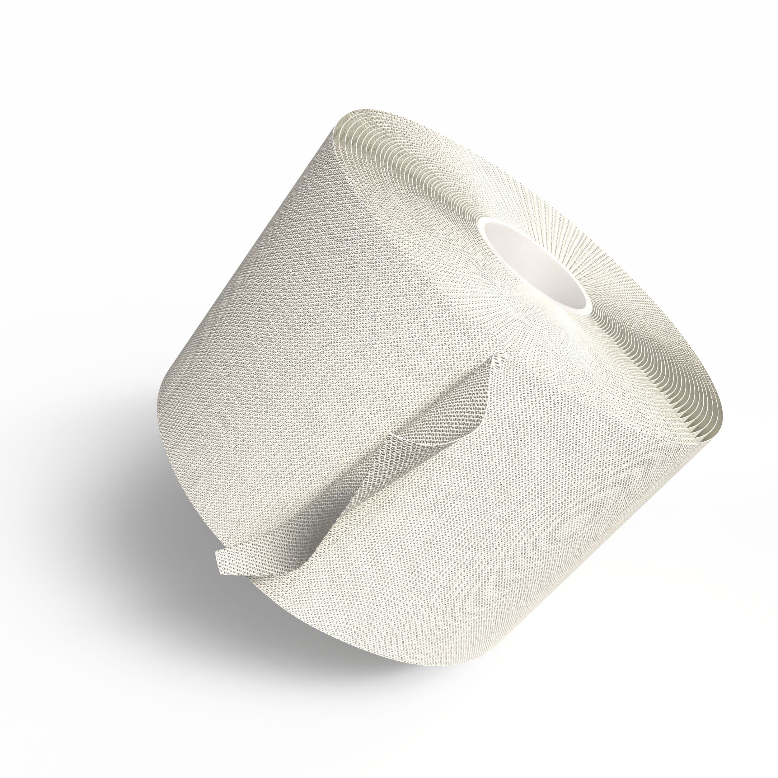 Weißes, kohäsives Fixierbinde-Rolle. Gewebtes Material, teilweise abgerollt.