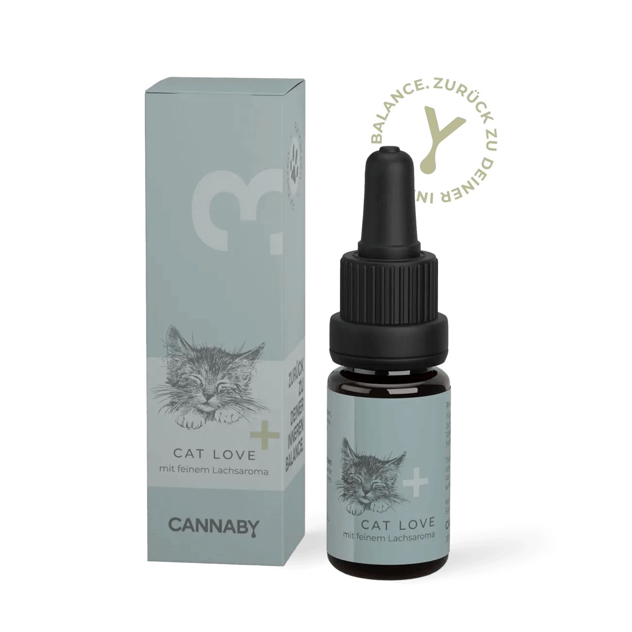 CANNABY CBD Öl für Katzen 3% Flasche und Karton mit Lachsöl-Aroma.