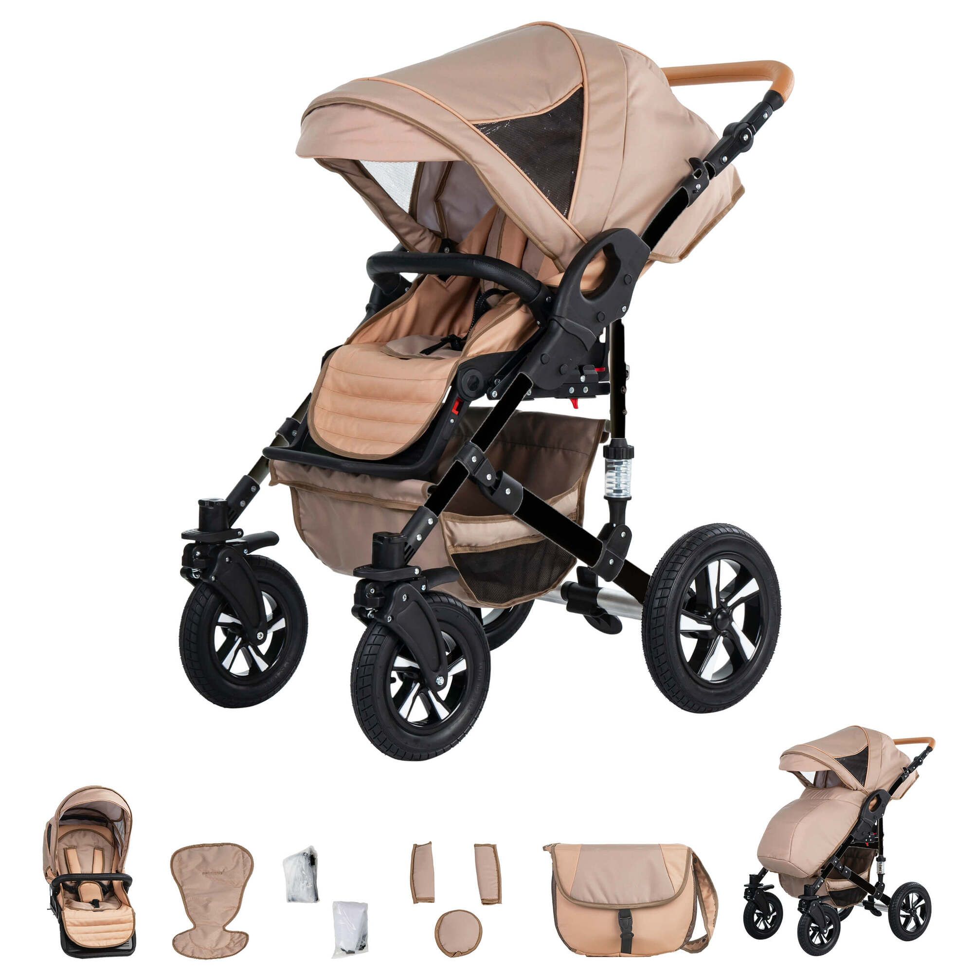 Friedrich Hugo Münster 3 in 1 Kinderwagen Set Luftreifen, Beige & Oatmeal