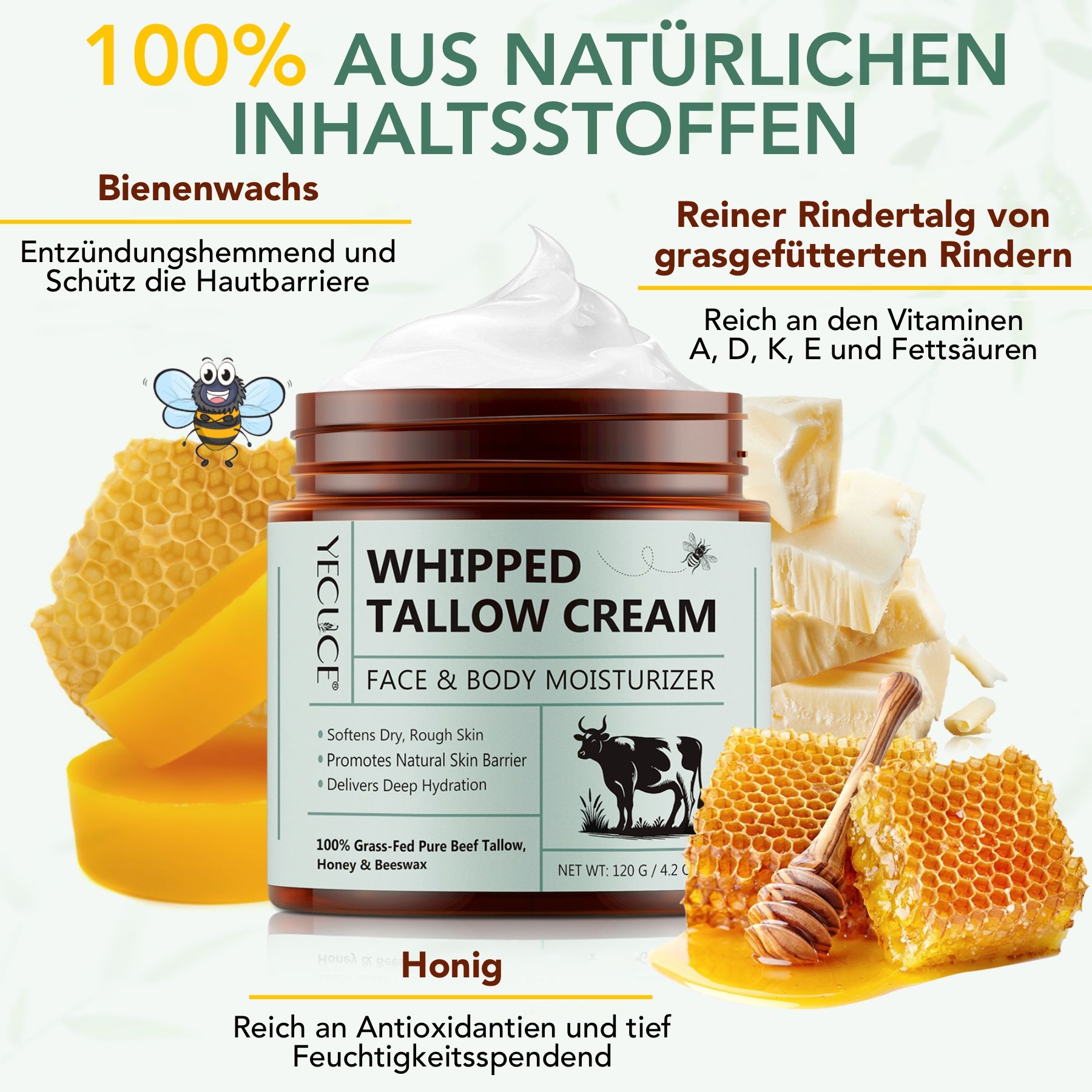 P-Beauty Whipped Beef Tallow Hautpflegecreme mit Rindertalg Honig