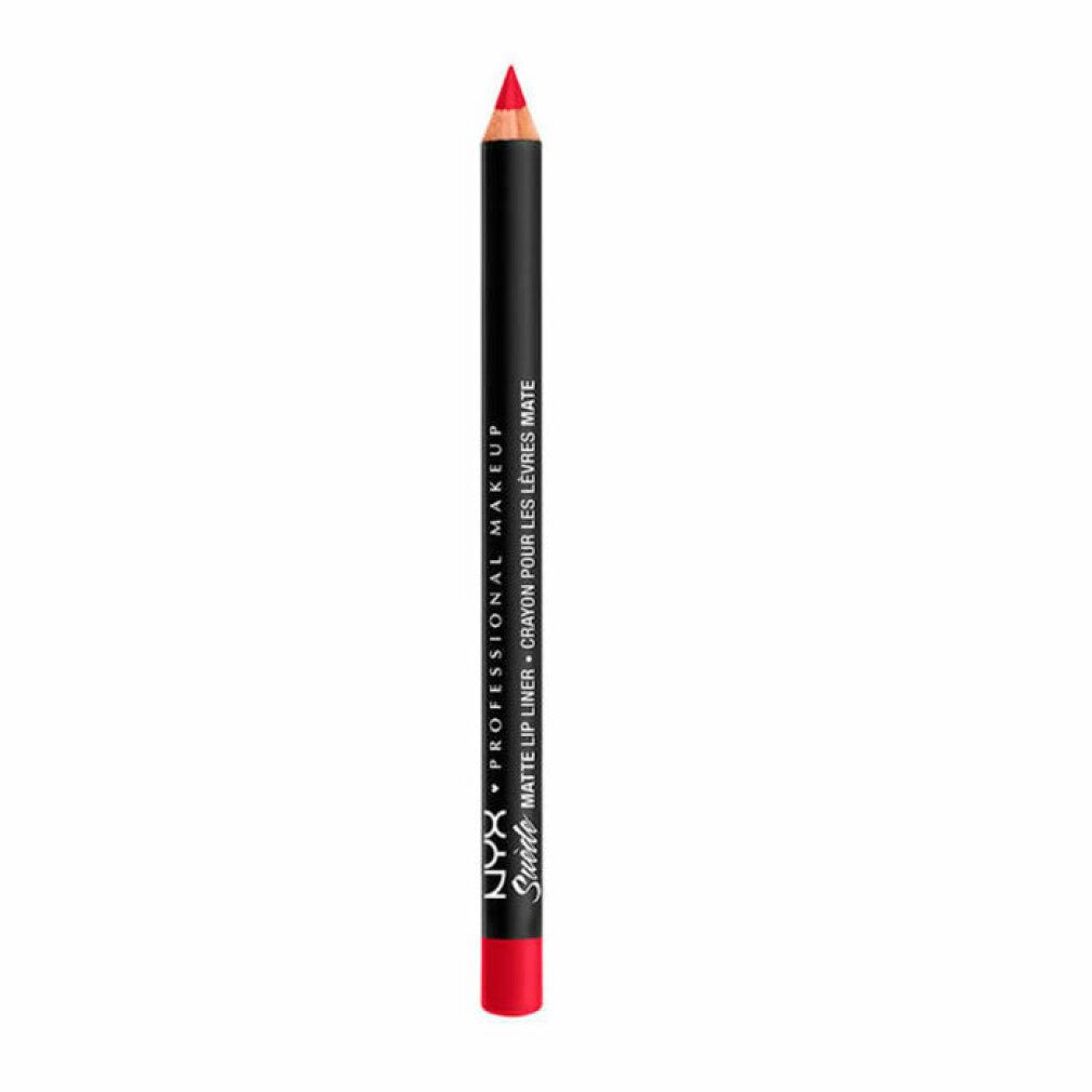 Ein roter Lipliner-Stift mit schwarzem Schaft und silberner Schrift.