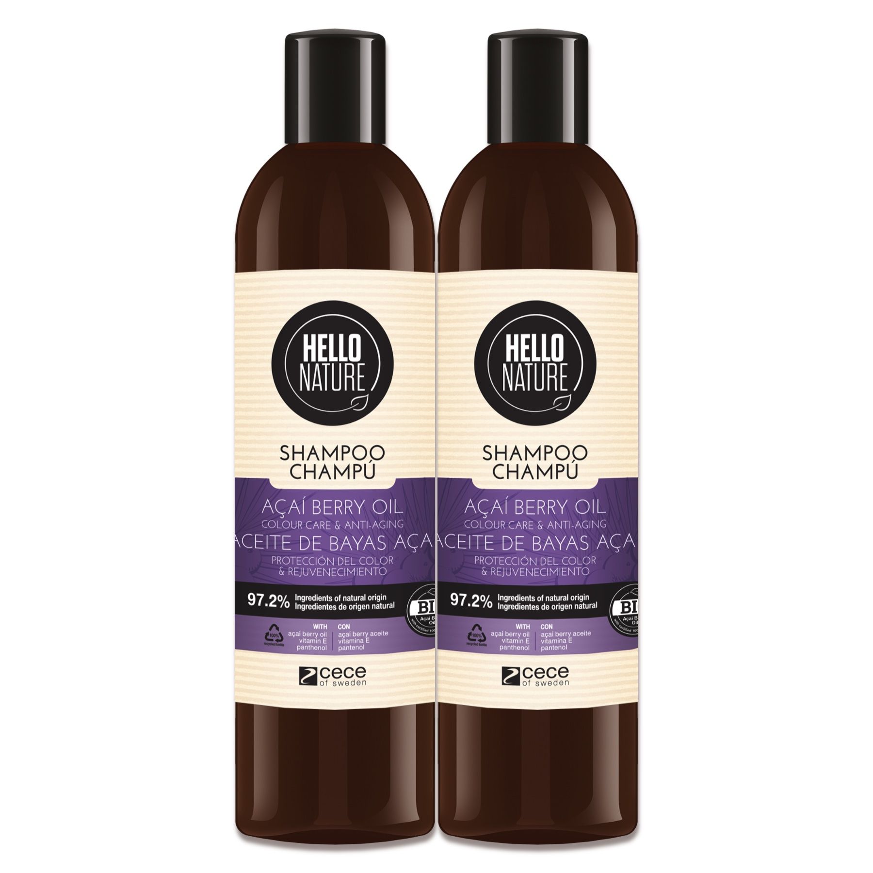 Hello Nature Haarshampoo mit Acai Beere für die Haarpflege 2x300 ml Shampoo