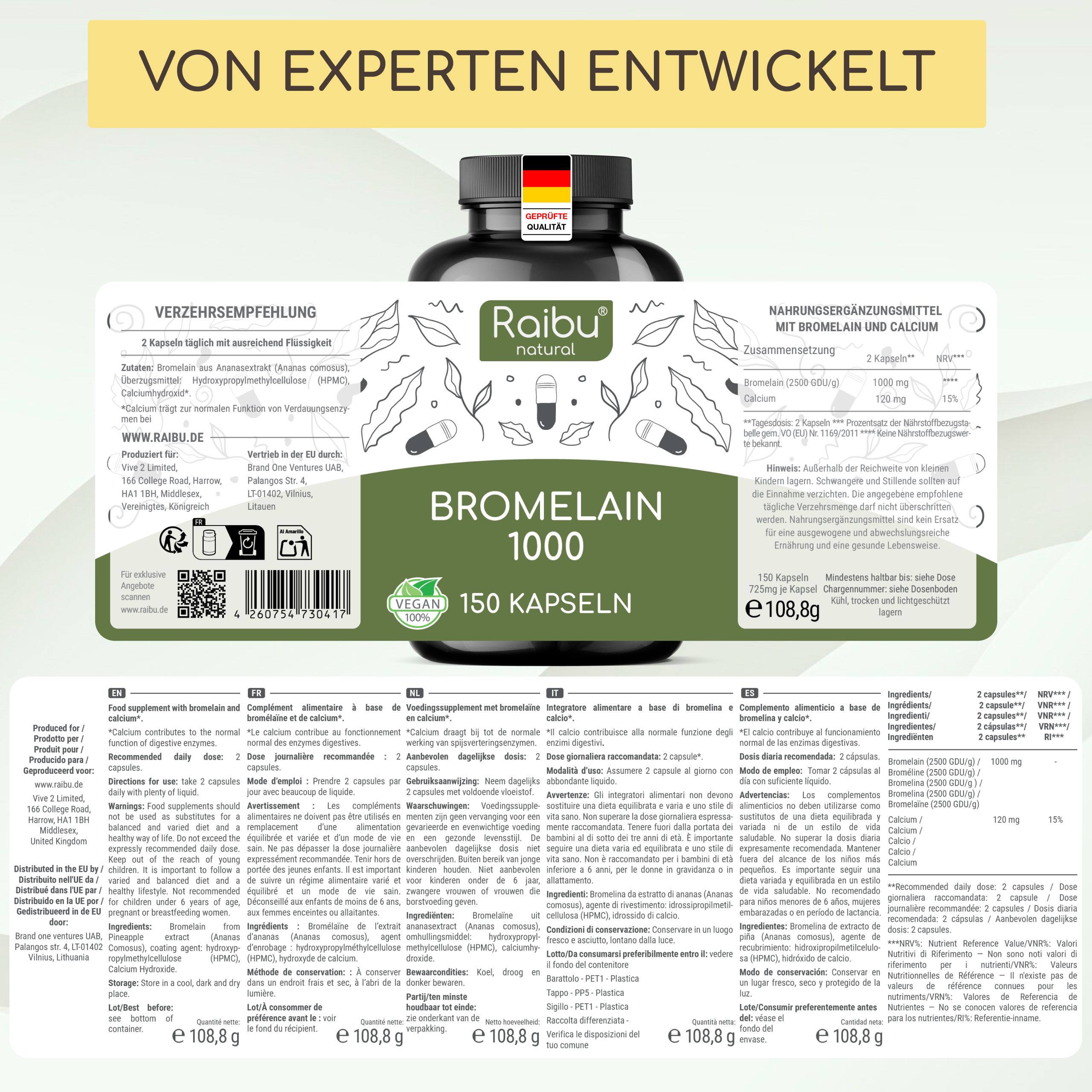 Grafik mit drei Bildern. Personen mit Bauch, Sport und Essen. Text: 1000 mg/Tagesdosis. Kapsel.