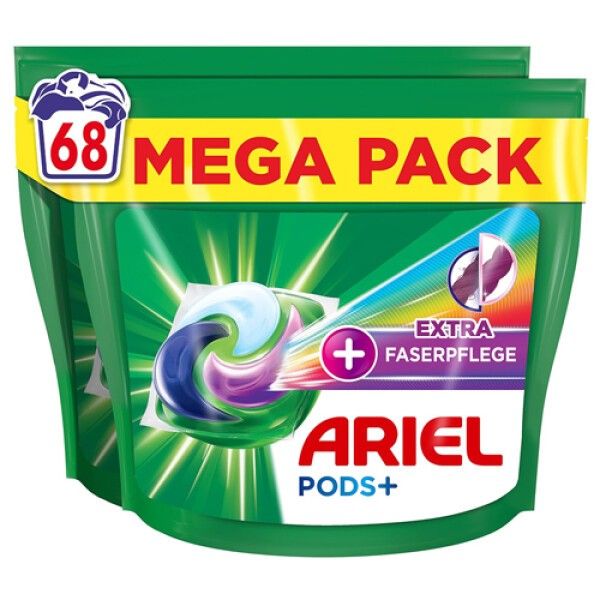 Ariel Waschmittel Pods All-in-1, Color+ Extra Faserpflege Waschmittel, 68 Waschladungen, Farbschutz
