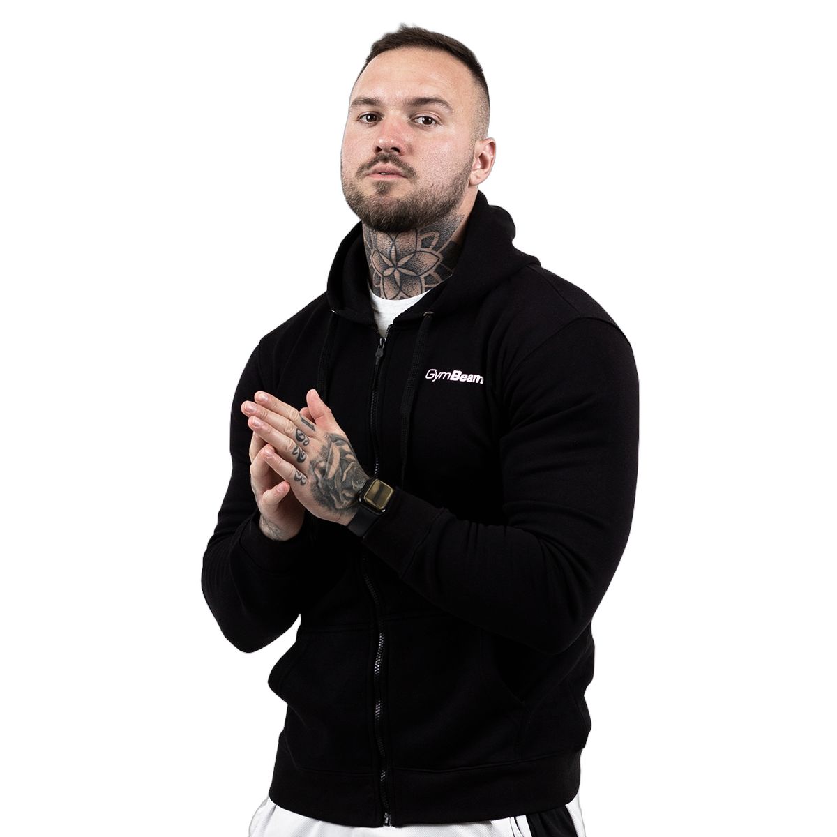 GymBeam Herren Hoodie regular mit Reißverschluss, Langarm und Taschen in Schwarz 1 St