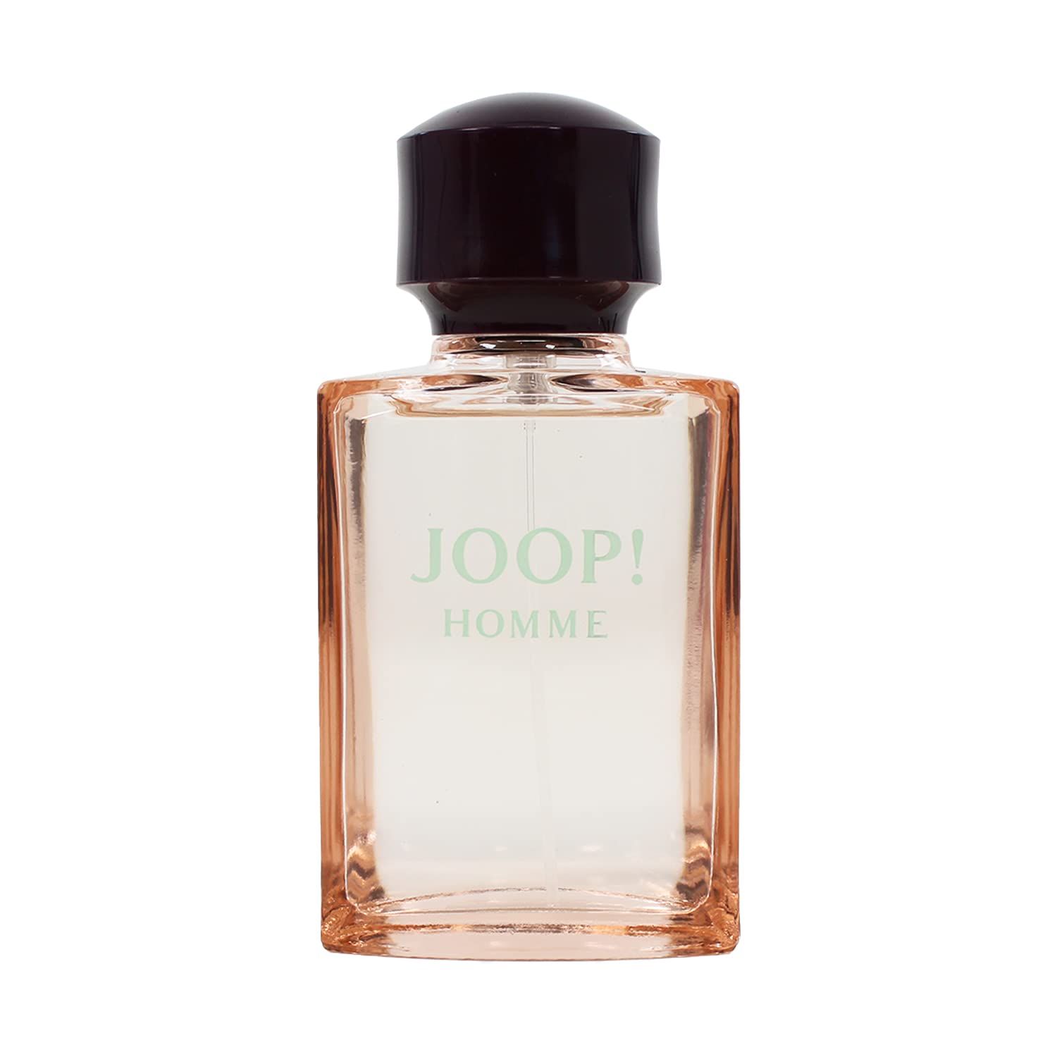 Joop! Homme Deodorant Spray Flakon. Transparenter Flakon mit braunem Deckel. Schriftzug JOOP! HOMME.