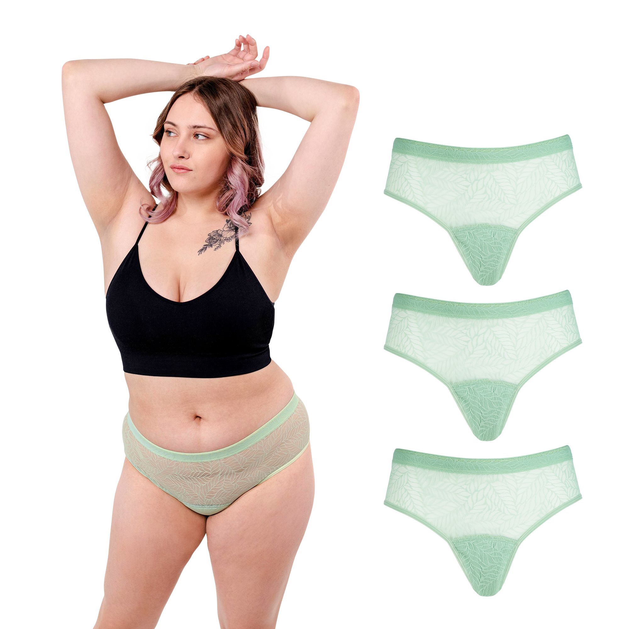 Periodenunterw�sche Recycled  Lace Leaf Hipster (3er Multipack)