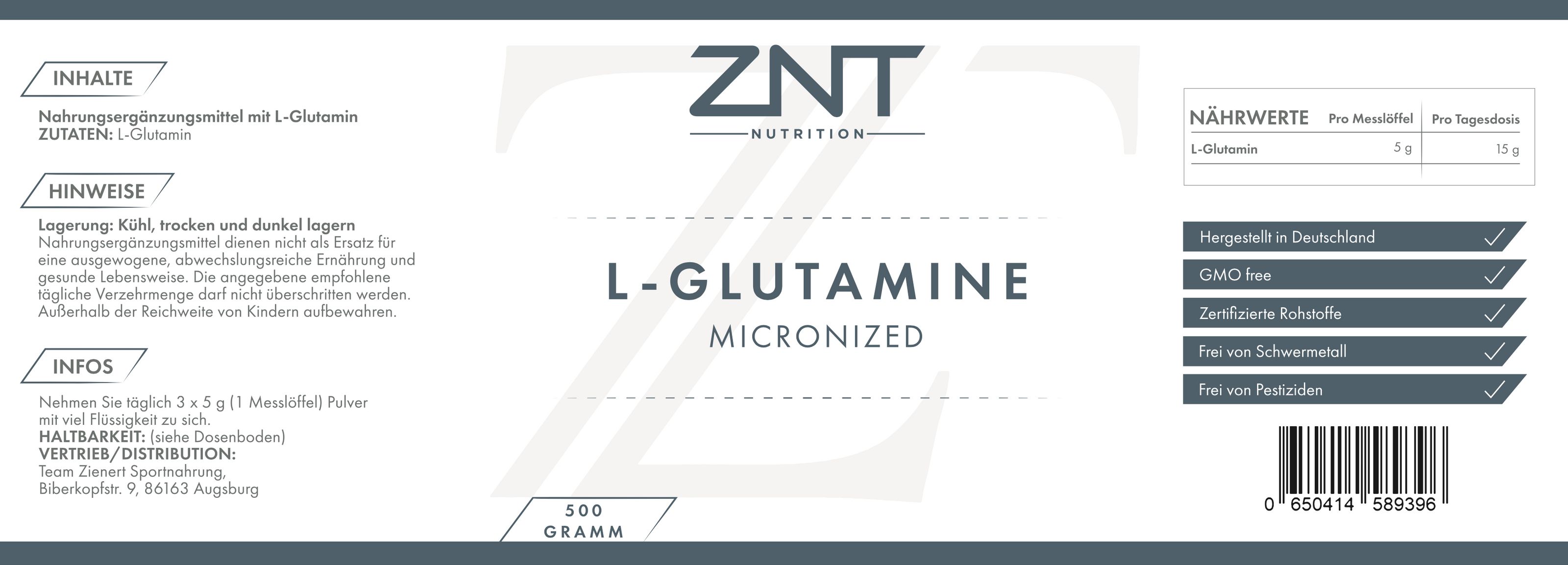 ZNT Nutrition L-Glutamine Neutral 500 g