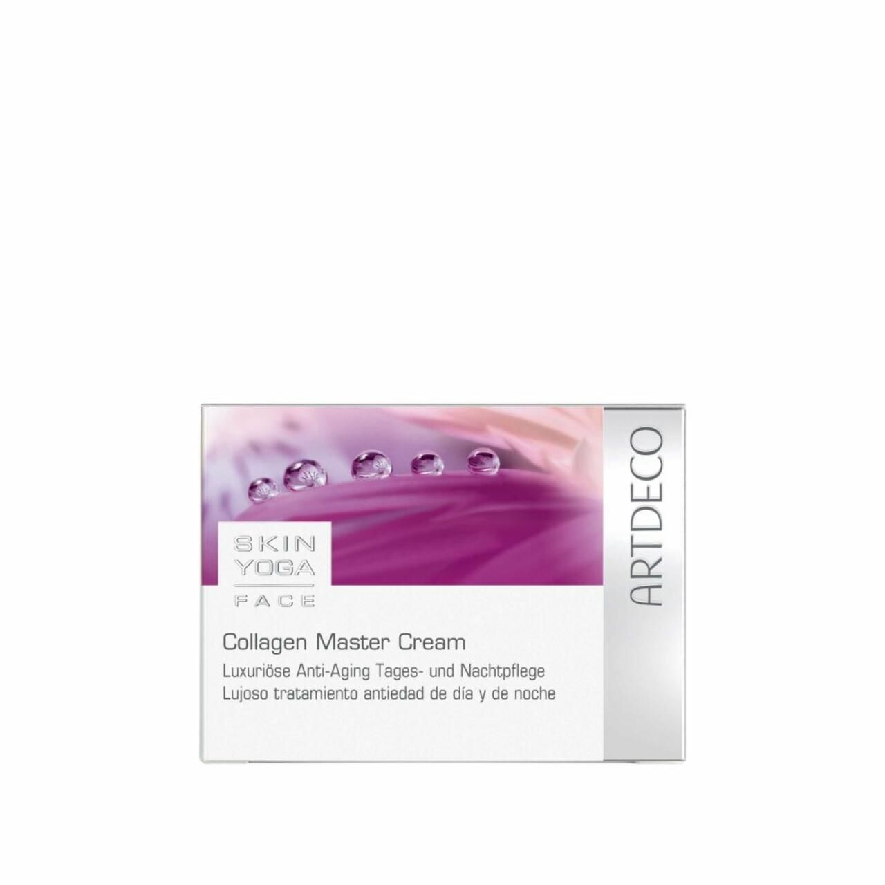 Weiße Schachtel mit Aufschrift: SKIN YOGA FACE, Collagen Master Cream und ARTDECO.