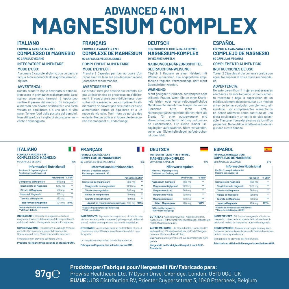 Prowise Healthcare Magnesiumglycinat-Komplex 4-in-1 – 1866 mg