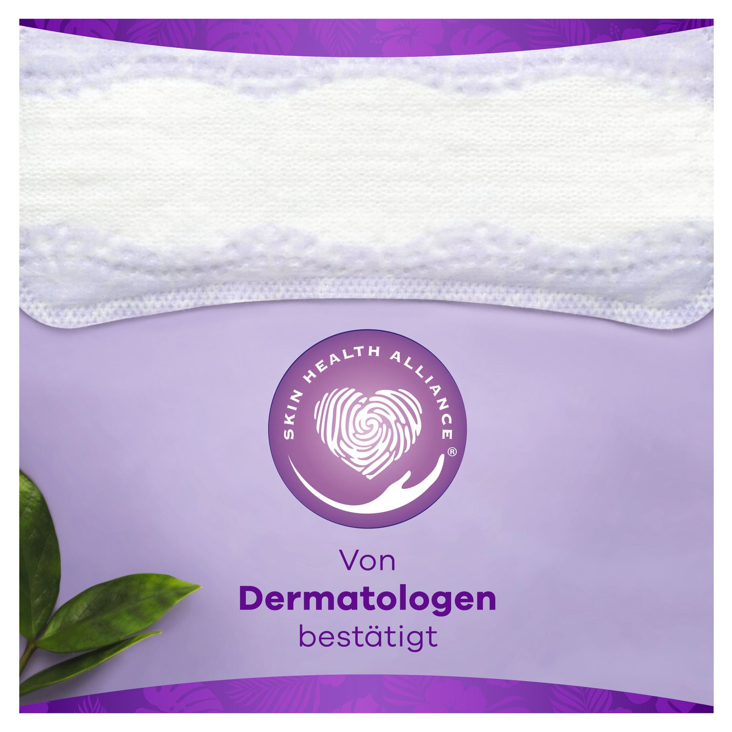 Nahaufnahme Slipeinlage mit Skin Health Alliance Siegel. Bestätigt von Dermatologen.