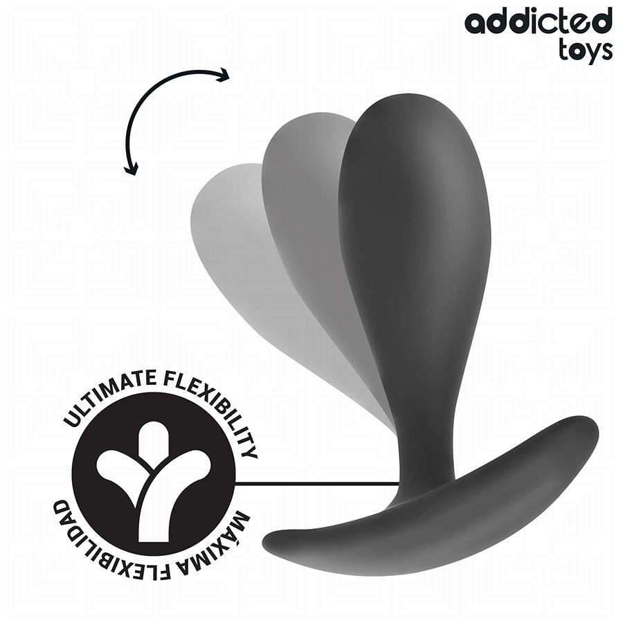 Schwarzer Analplug aus Silikon, mit Flexibilitätsanzeige. T-förmiger Griff.