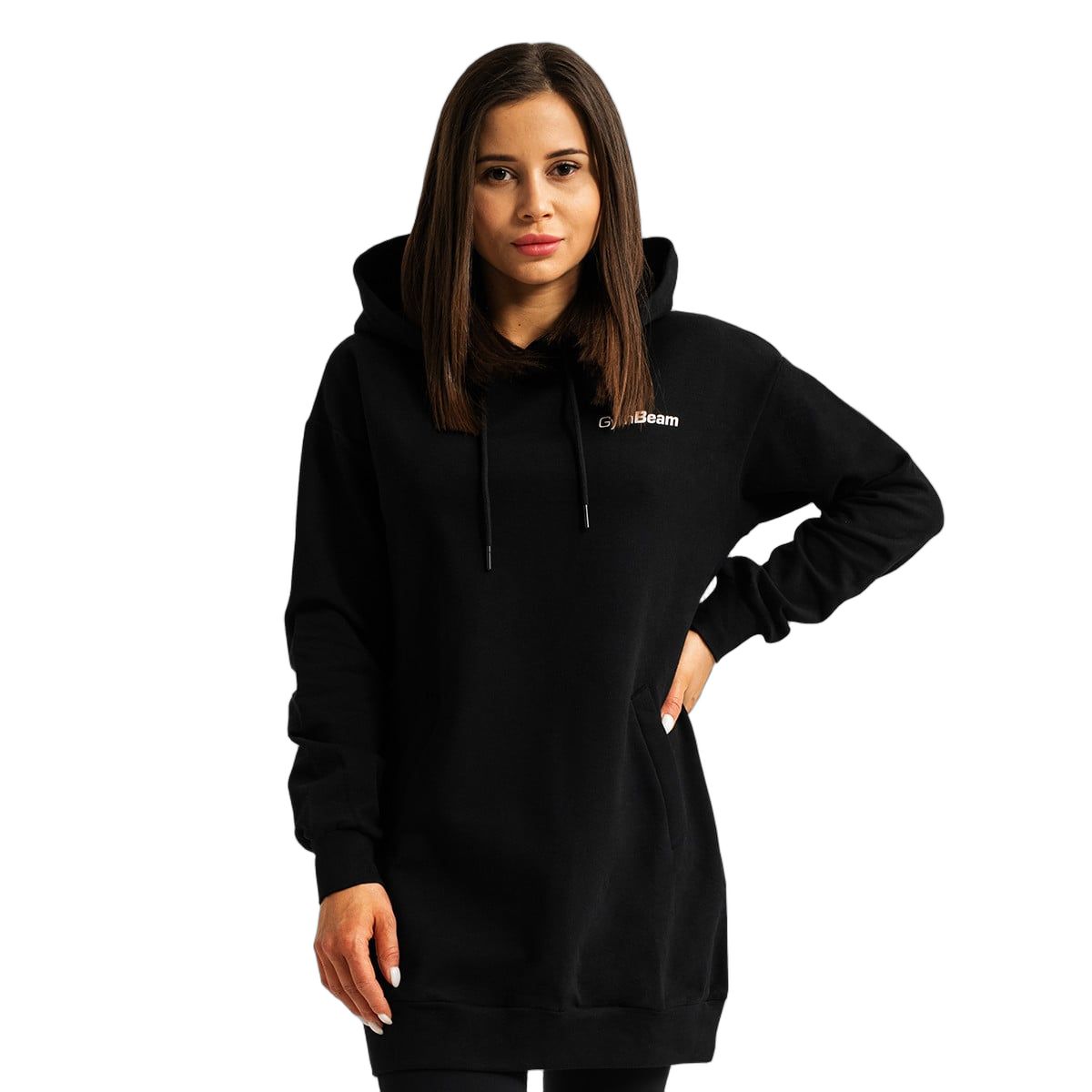 GymBeam Hoodie Damen Longline regular mit Kapuze Black 1 St