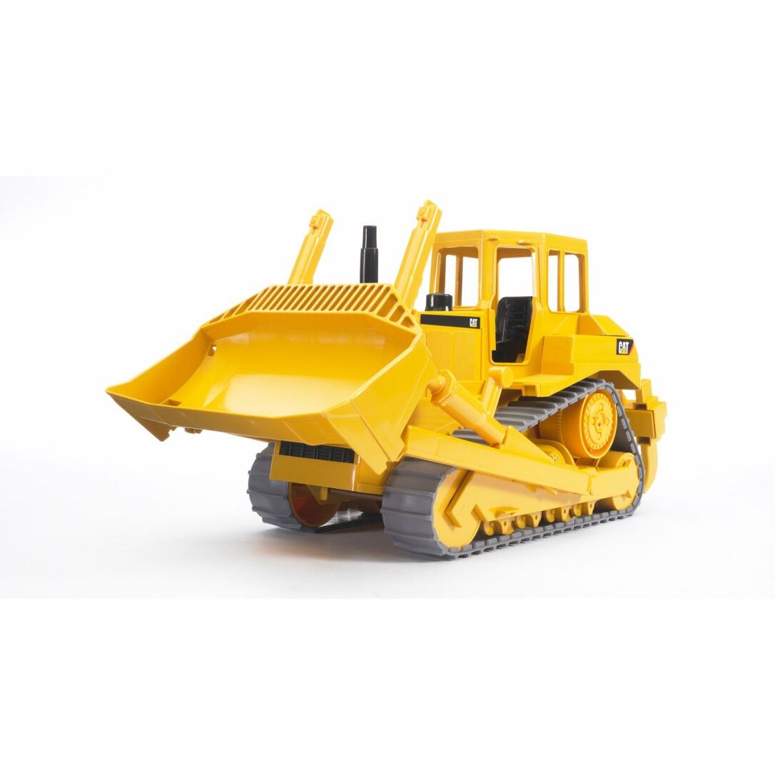 Gelber Bruder Cat® Bulldozer. Raupenfahrwerk, Schaufel, Kabine. Auf weißem Hintergrund.