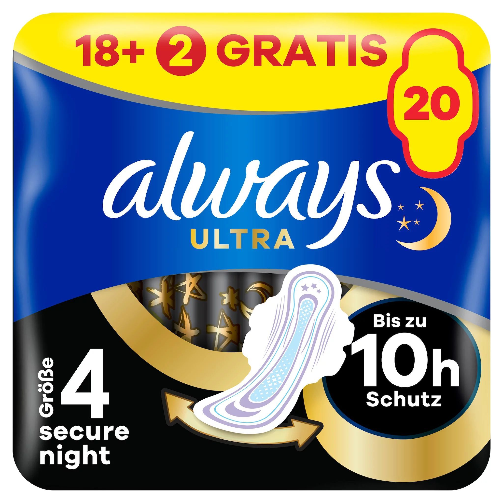 always Ultra Binde Secure Night mit Flügeln BigPack 18+2 Gratis 20 St