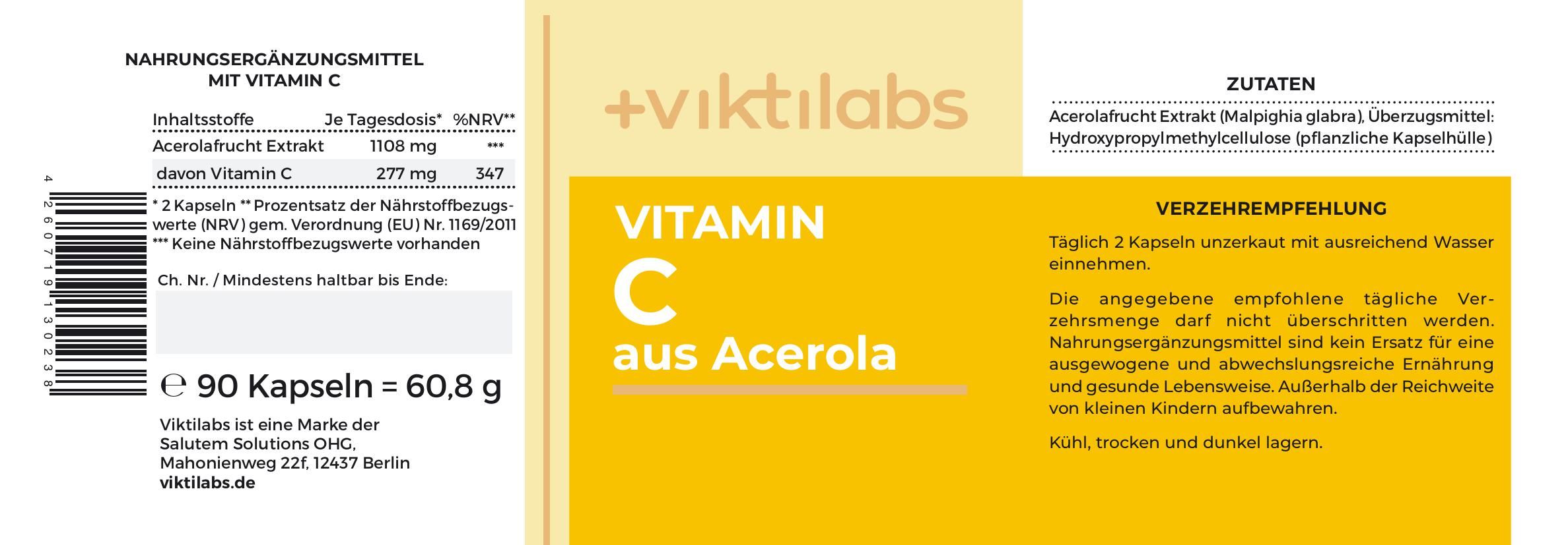 Viktilabs Vitamin C: 100% natürlich aus der Acerolakirsche mit Polyphenolen