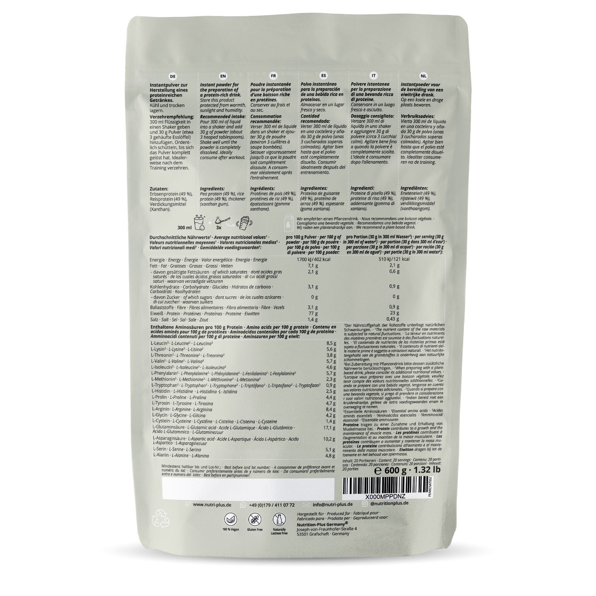 Nutri+ Lean Vhey Proteinpulver - liefert alle essentiellen Aminosäuren