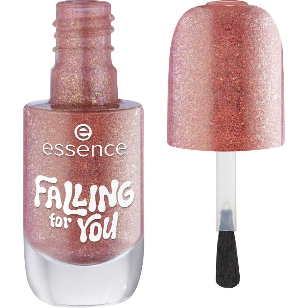 Essence Nagellack "Falling for You" in glitzerndem Roségold.