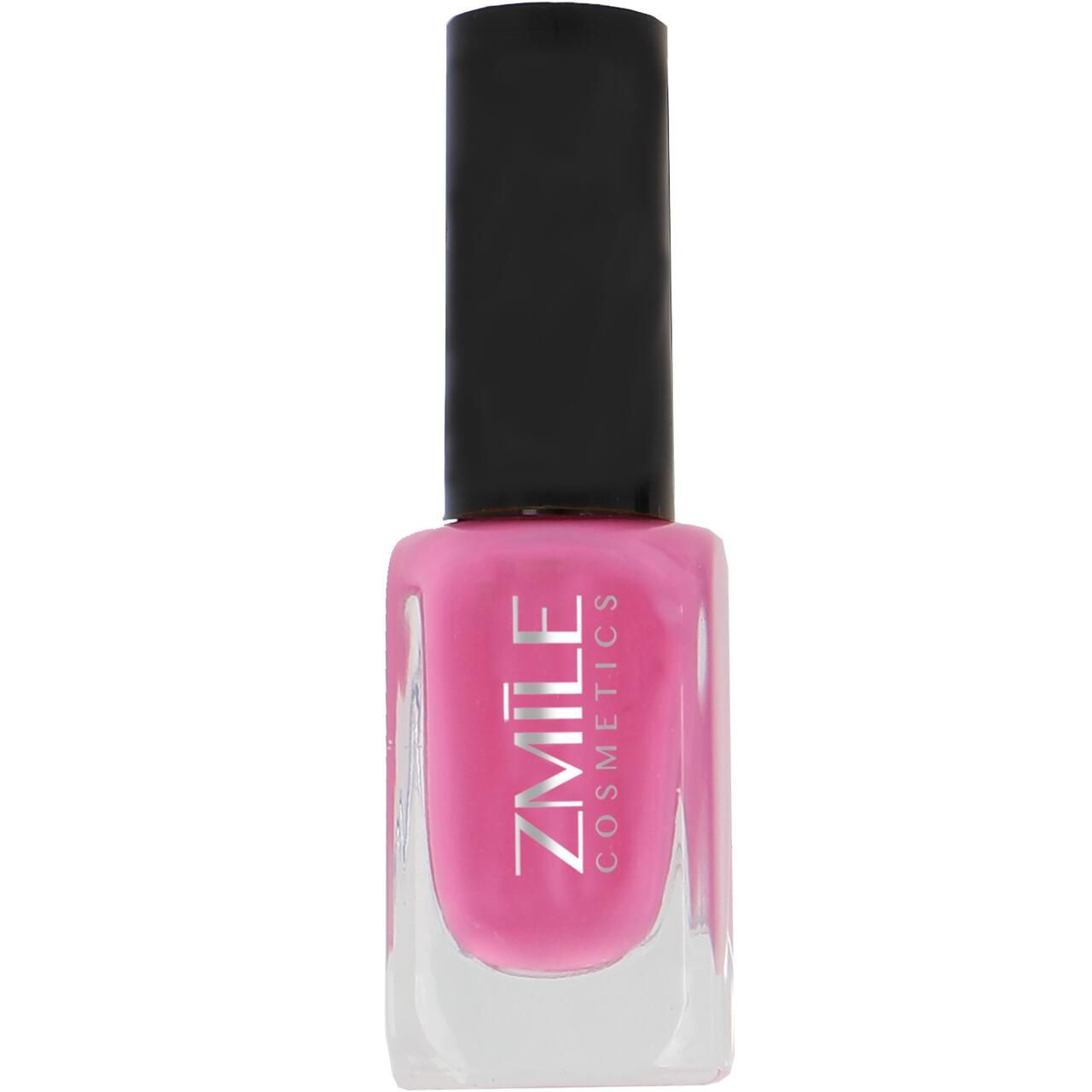 Rosa Nagellackflasche mit schwarzem Deckel. Auf der Flasche steht "ZMILE COSMETICS".