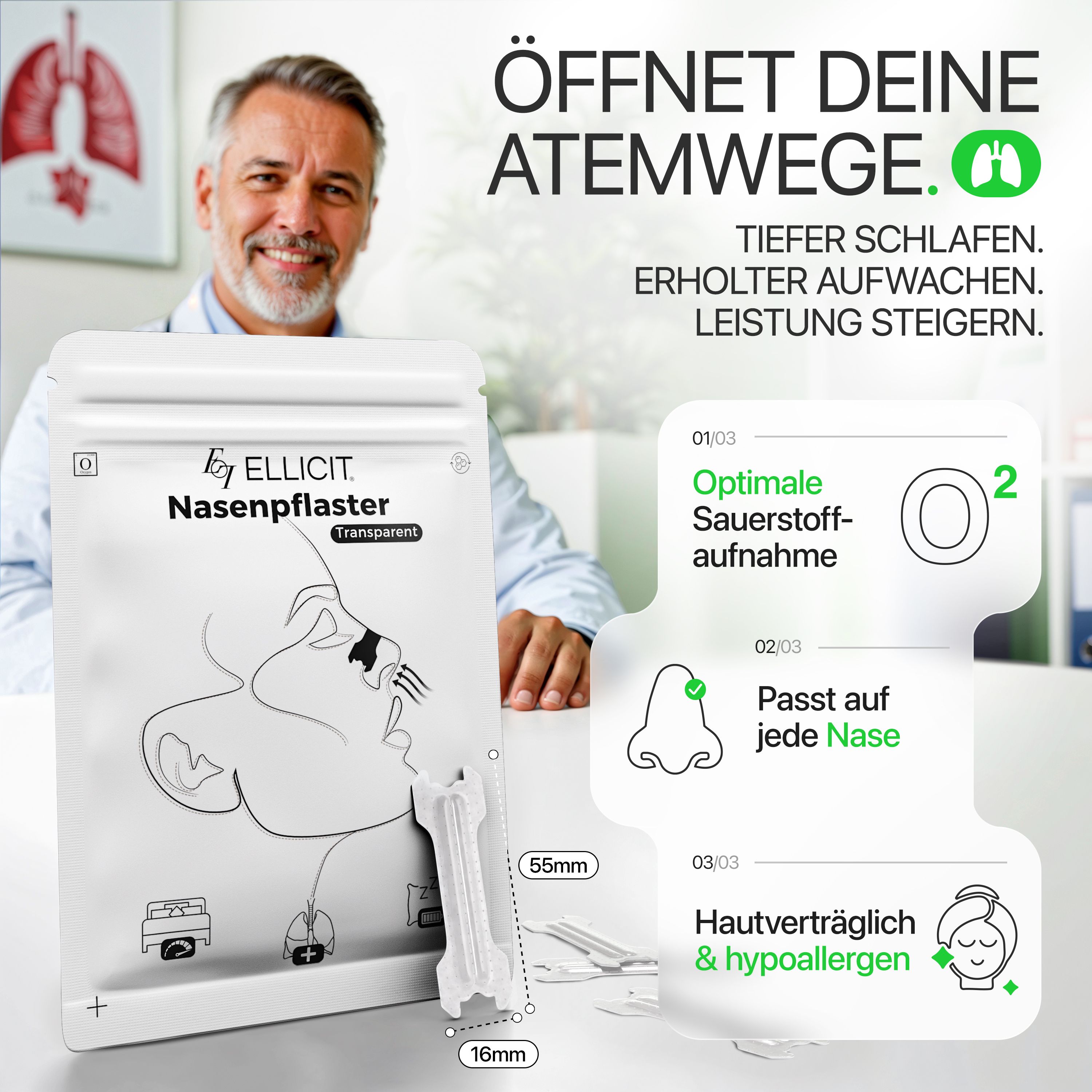 ELLICIT® Nasenpflaster Transparent, Universalgröße