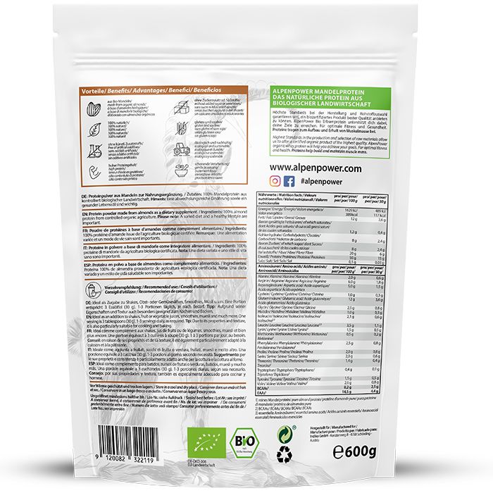 AlpenPower Bio Mandelprotein 600 g Pulver