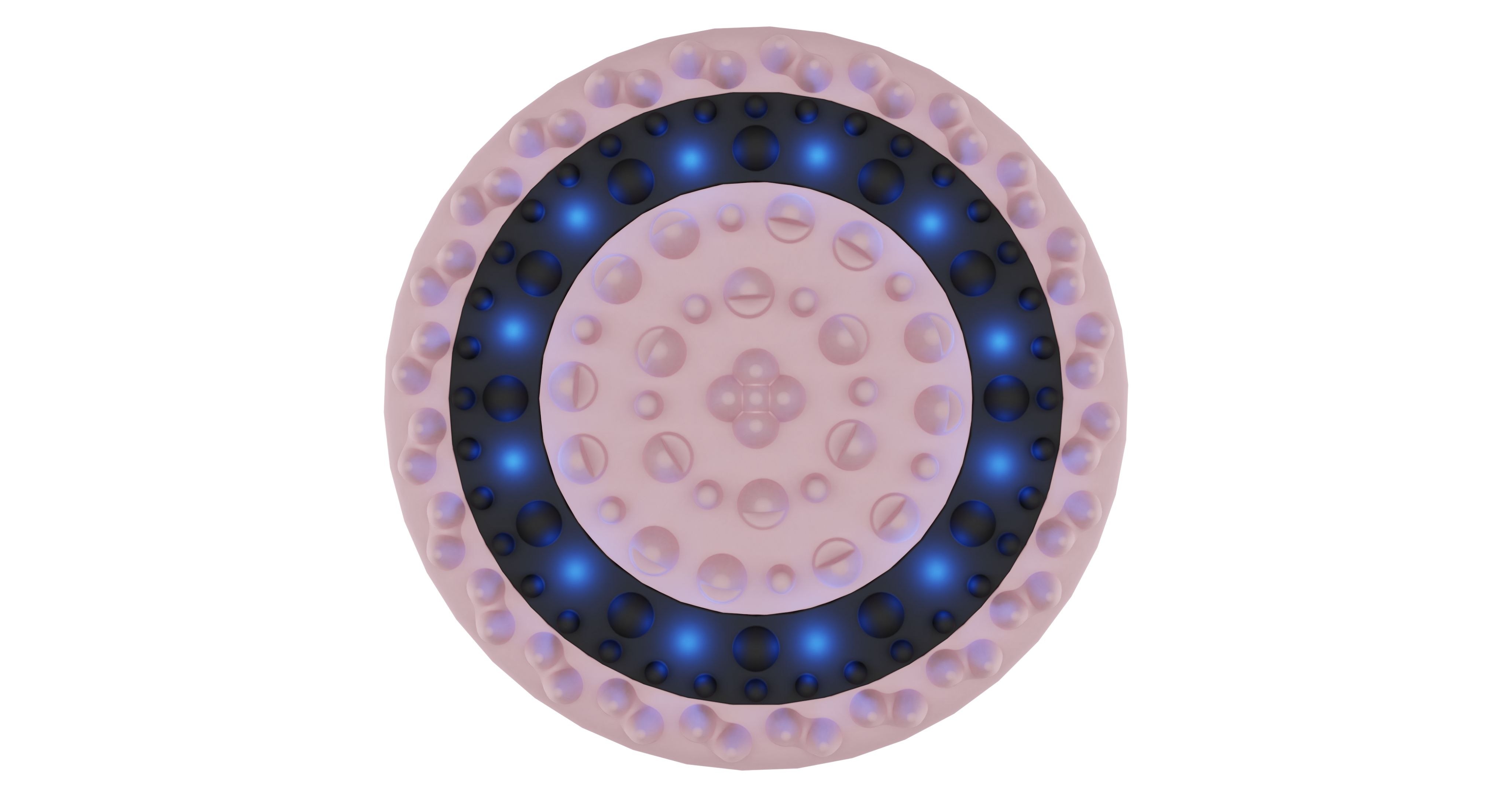 Kreisförmiges Massagegerät mit mehreren konzentrischen Ringen. Blaue LEDs sind in einem Ring sichtbar.
