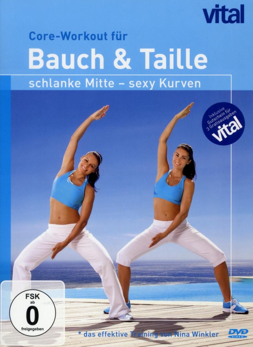 DVD-Hülle mit Titel "Core-Workout für Bauch & Taille". Zwei Frauen trainieren. Logo "vital".