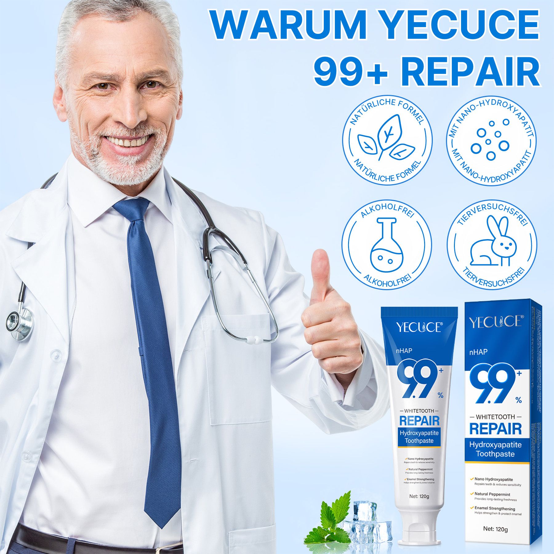 ALIVER Zahnpasta Hydroxylapatit 9.9+% Aufhellende Zahncreme für die Mundpflege