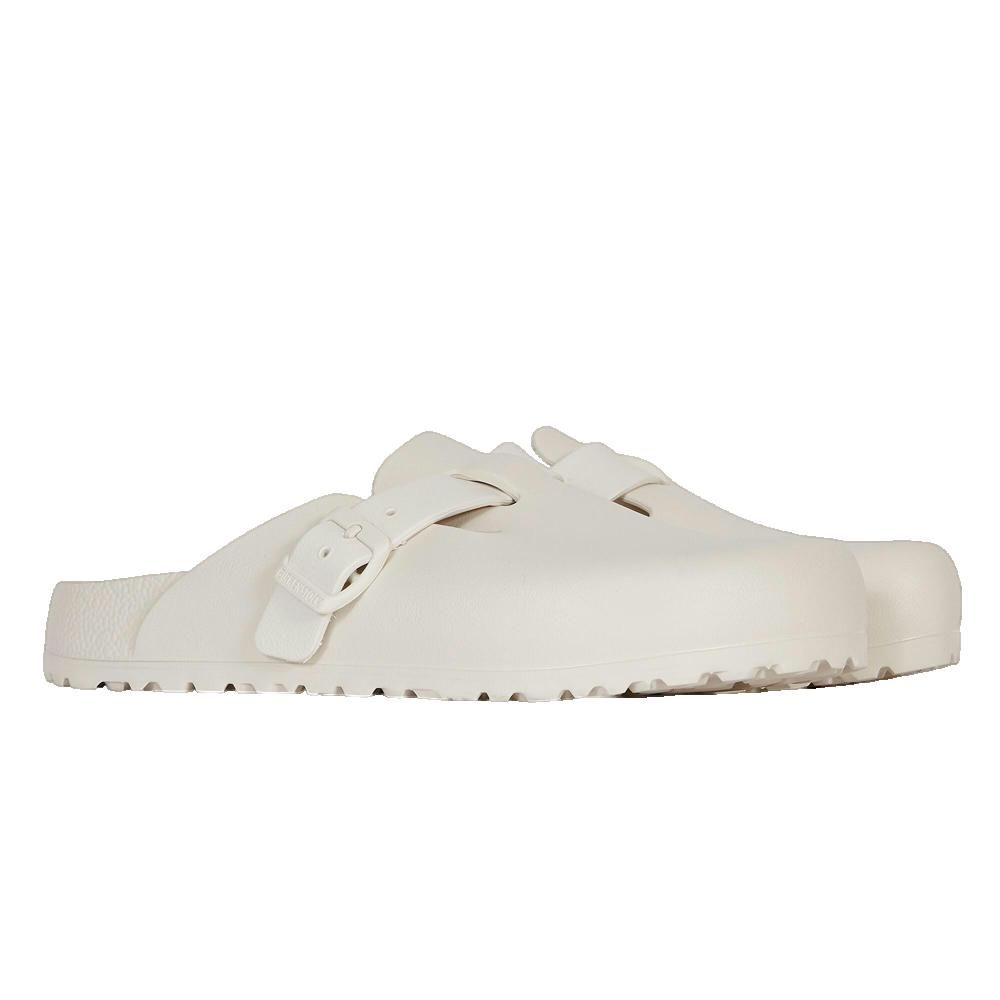 Zoccoli Birkenstock Navis beige, vista laterale. Fibbia.
