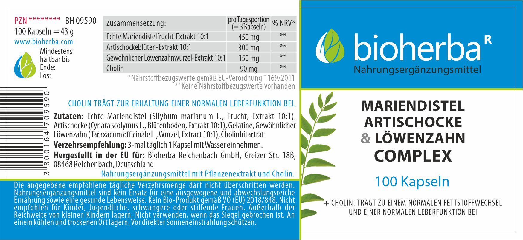 Bioherba Mariendistel, Artischocke & Löwenzahn Komplex Kapseln