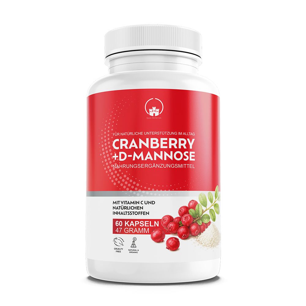 Saint Nutrition® Cranberry Kapseln mit D-Mannose 500mg | Reichlich Vitamin C 60 St
