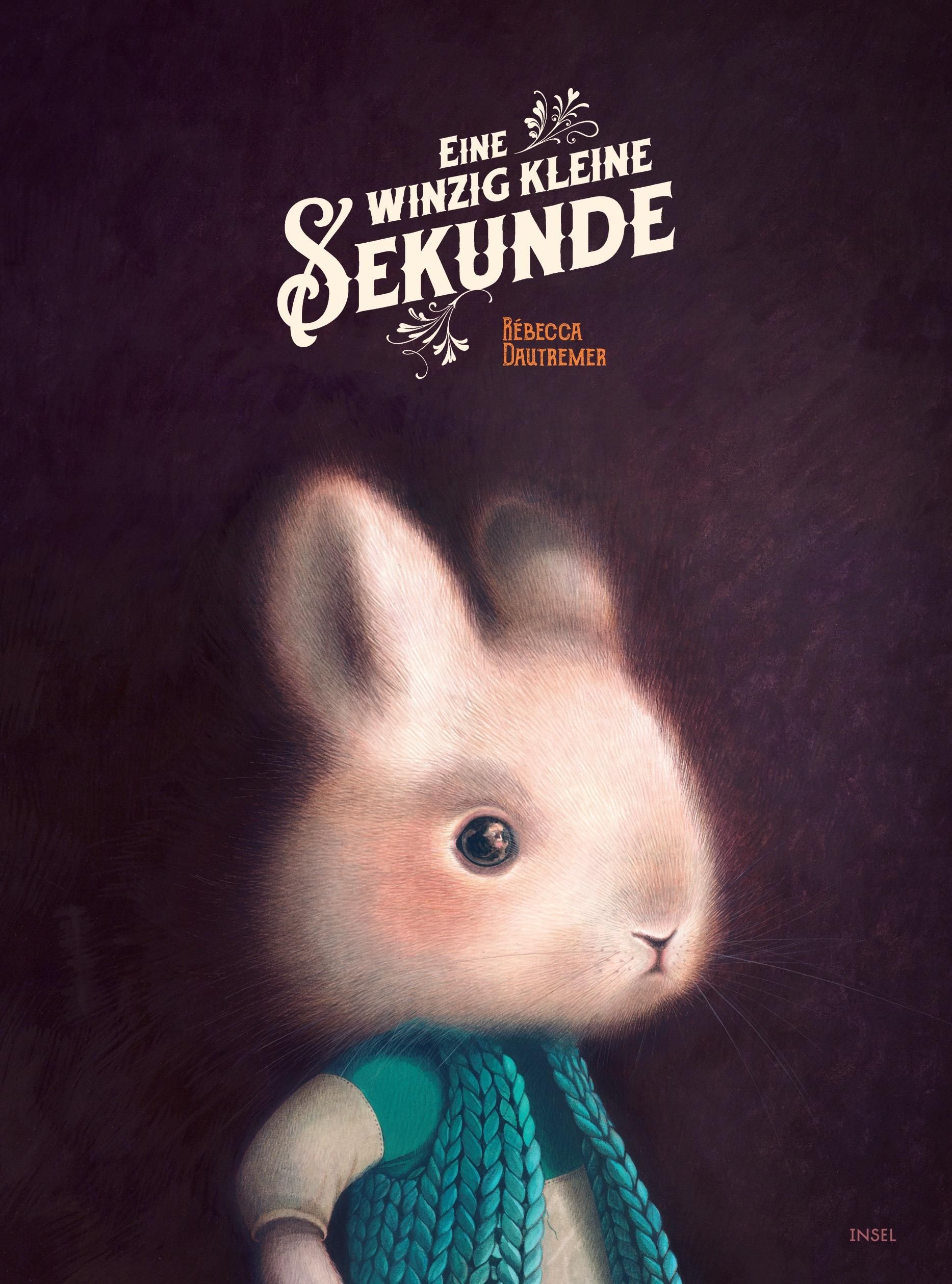 Buchcover mit dem Titel "Eine winzig kleine Sekunde" und einem Hasen. Der Hase trägt einen blauen Schal.
