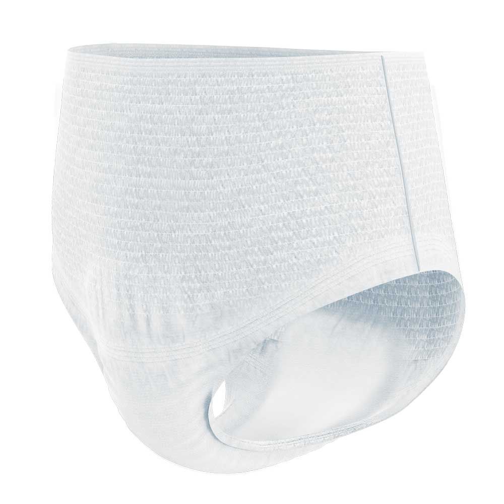 Weiße TENA Pants Discreet. Anatomische Form. Elastischer Bund. Für diskreten Schutz. Aus weichem Material.