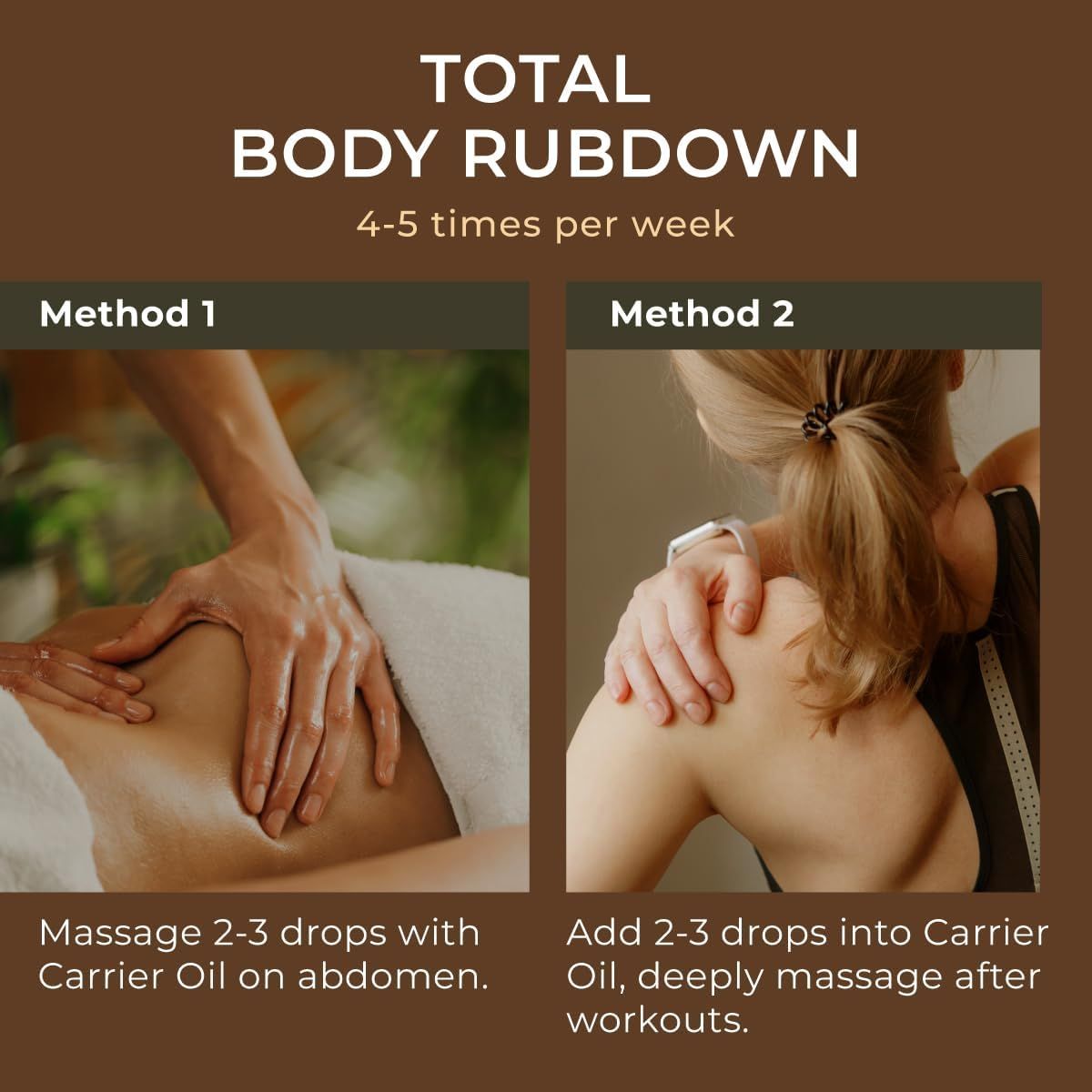 Zwei Hände massieren Rücken und Schulter. Text: TOTAL BODY RUBDOWN. Methoden 1 & 2.