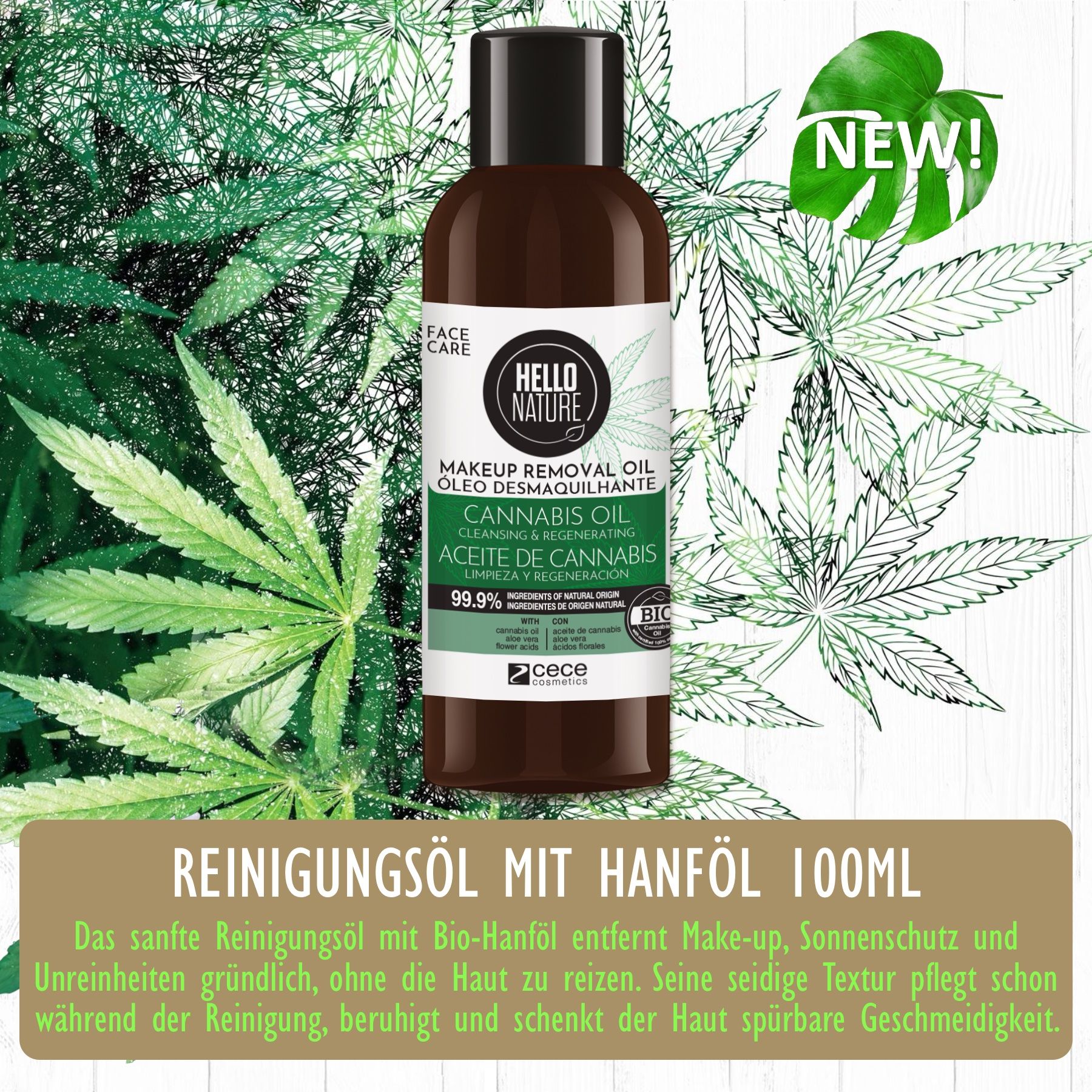 Hello Nature Make-up-Entferner für Gesichtreinigung mit Hanföl