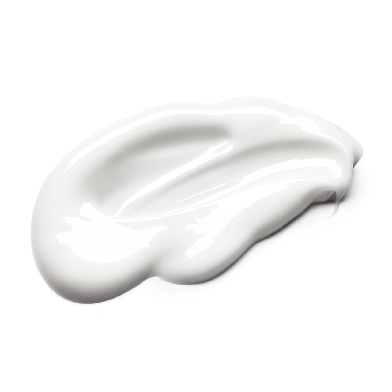 Eine weiße Creme-Textur auf weißem Hintergrund.