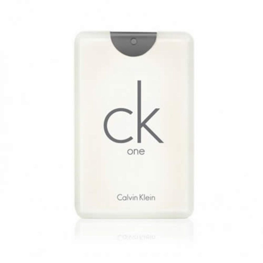 Rechteckiger Flakon mit Sprühkopf. Aufschrift "ck one" und "Calvin Klein".