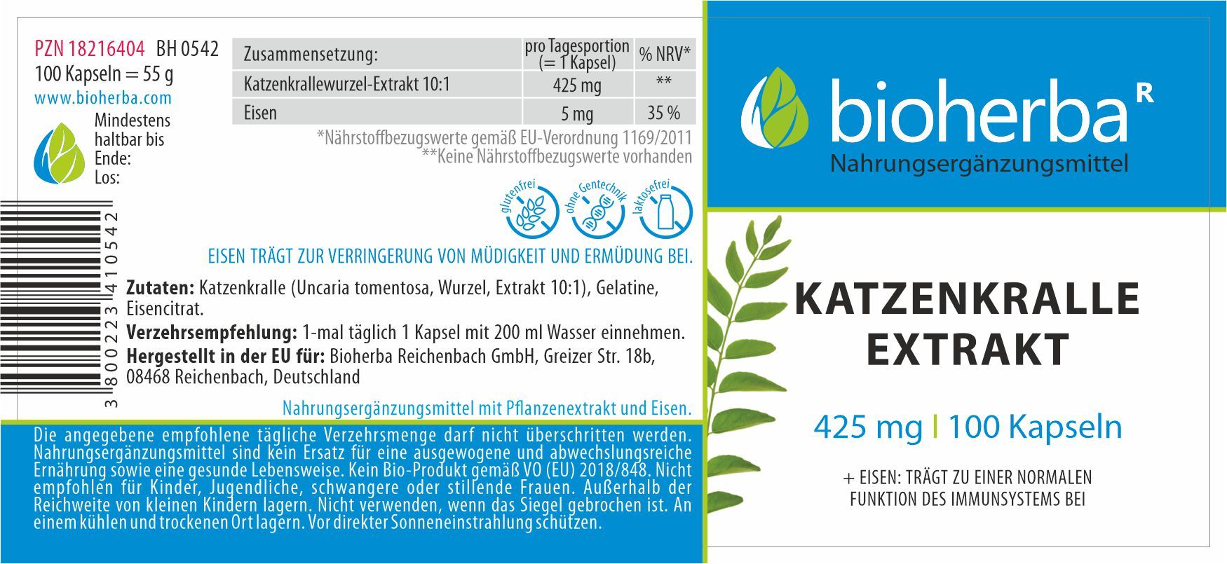 Katzenkralle Extrakt 425 mg 100 Kapseln PZN 18216404