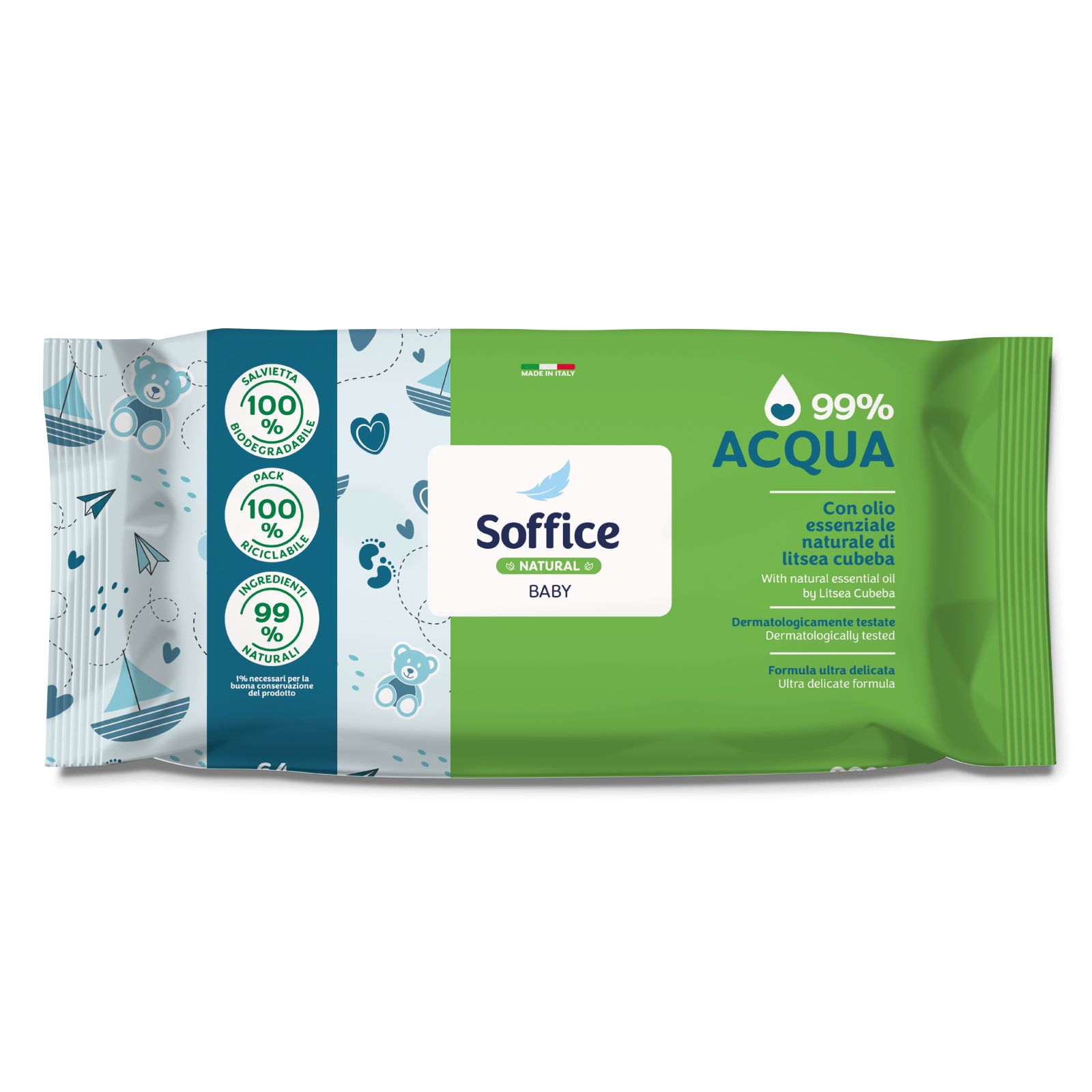 Soffice Natural Baby Salviette 99% Acqua - 12x64